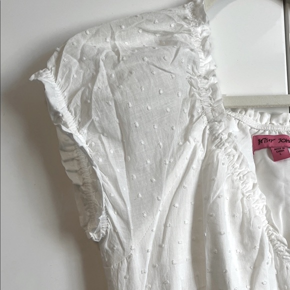 NWOT Betsey Johnson White Cotton Maxi Dress Lined Smocking Waist, Size L - Picture 6 of 12